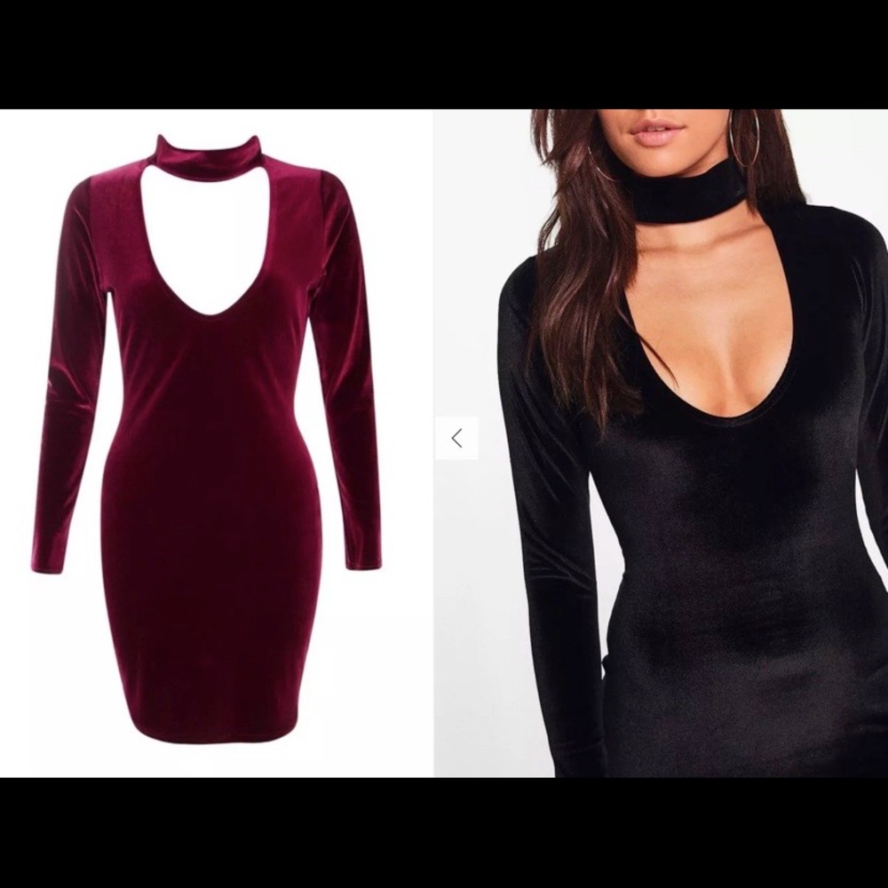 Boohoo Hana choker detail velvet bodycon dress navy